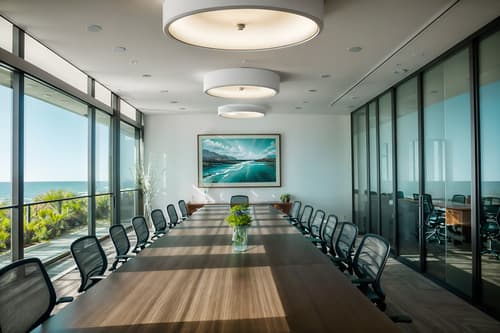 photo from pinterest of coastal-style interior designed (meeting room interior) with office chairs and glass doors and painting or photo on wall and boardroom table and glass walls and plant and vase and cabinets. . with . . cinematic photo, highly detailed, cinematic lighting, ultra-detailed, ultrarealistic, photorealism, 8k. trending on pinterest. coastal interior design style. masterpiece, cinematic light, ultrarealistic+, photorealistic+, 8k, raw photo, realistic, sharp focus on eyes, (symmetrical eyes), (intact eyes), hyperrealistic, highest quality, best quality, , highly detailed, masterpiece, best quality, extremely detailed 8k wallpaper, masterpiece, best quality, ultra-detailed, best shadow, detailed background, detailed face, detailed eyes, high contrast, best illumination, detailed face, dulux, caustic, dynamic angle, detailed glow. dramatic lighting. highly detailed, insanely detailed hair, symmetrical, intricate details, professionally retouched, 8k high definition. strong bokeh. award winning photo.
