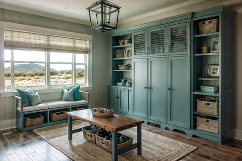 photo from pinterest of coastal-style interior designed (drop zone interior) with storage baskets and cabinets and shelves for shoes and wall hooks for coats and storage drawers and high up storage and a bench and lockers. . with . . cinematic photo, highly detailed, cinematic lighting, ultra-detailed, ultrarealistic, photorealism, 8k. trending on pinterest. coastal interior design style. masterpiece, cinematic light, ultrarealistic+, photorealistic+, 8k, raw photo, realistic, sharp focus on eyes, (symmetrical eyes), (intact eyes), hyperrealistic, highest quality, best quality, , highly detailed, masterpiece, best quality, extremely detailed 8k wallpaper, masterpiece, best quality, ultra-detailed, best shadow, detailed background, detailed face, detailed eyes, high contrast, best illumination, detailed face, dulux, caustic, dynamic angle, detailed glow. dramatic lighting. highly detailed, insanely detailed hair, symmetrical, intricate details, professionally retouched, 8k high definition. strong bokeh. award winning photo.