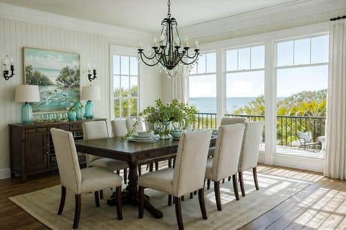 photo from pinterest of coastal-style interior designed (dining room interior) with table cloth and dining table chairs and vase and dining table and light or chandelier and plant and painting or photo on wall and plates, cutlery and glasses on dining table. . with . . cinematic photo, highly detailed, cinematic lighting, ultra-detailed, ultrarealistic, photorealism, 8k. trending on pinterest. coastal interior design style. masterpiece, cinematic light, ultrarealistic+, photorealistic+, 8k, raw photo, realistic, sharp focus on eyes, (symmetrical eyes), (intact eyes), hyperrealistic, highest quality, best quality, , highly detailed, masterpiece, best quality, extremely detailed 8k wallpaper, masterpiece, best quality, ultra-detailed, best shadow, detailed background, detailed face, detailed eyes, high contrast, best illumination, detailed face, dulux, caustic, dynamic angle, detailed glow. dramatic lighting. highly detailed, insanely detailed hair, symmetrical, intricate details, professionally retouched, 8k high definition. strong bokeh. award winning photo.