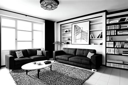 (hand-drawn monochrome black and white sketch line drawing)++ of sketch-style interior designed (living room) apartment interior. a sketch of interior. with . . a sketch of interior. with occasional tables and sofa and bookshelves. trending on artstation. black and white line drawing sketch without colors. masterpiece, cinematic light, ultrarealistic+, photorealistic+, 8k, raw photo, realistic, sharp focus on eyes, (symmetrical eyes), (intact eyes), hyperrealistic, highest quality, best quality, , highly detailed, masterpiece, best quality, extremely detailed 8k wallpaper, masterpiece, best quality, ultra-detailed, best shadow, detailed background, detailed face, detailed eyes, high contrast, best illumination, detailed face, dulux, caustic, dynamic angle, detailed glow. dramatic lighting. highly detailed, insanely detailed hair, symmetrical, intricate details, professionally retouched, 8k high definition. strong bokeh. award winning photo.