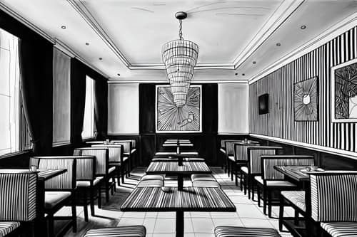 (hand-drawn monochrome black and white sketch line drawing)++ of sketch-style interior designed (restaurant) apartment interior. a sketch of interior. with . . a sketch of interior. with restaurant decor and restaurant bar and restaurant dining tables. trending on artstation. black and white line drawing sketch without colors. masterpiece, cinematic light, ultrarealistic+, photorealistic+, 8k, raw photo, realistic, sharp focus on eyes, (symmetrical eyes), (intact eyes), hyperrealistic, highest quality, best quality, , highly detailed, masterpiece, best quality, extremely detailed 8k wallpaper, masterpiece, best quality, ultra-detailed, best shadow, detailed background, detailed face, detailed eyes, high contrast, best illumination, detailed face, dulux, caustic, dynamic angle, detailed glow. dramatic lighting. highly detailed, insanely detailed hair, symmetrical, intricate details, professionally retouched, 8k high definition. strong bokeh. award winning photo.