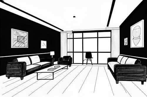 (hand-drawn monochrome black and white sketch line drawing)++ of sketch-style interior designed (office) apartment interior. a sketch of interior. with . . a sketch of interior. with office desks and seating area with sofa and windows. trending on artstation. black and white line drawing sketch without colors. masterpiece, cinematic light, ultrarealistic+, photorealistic+, 8k, raw photo, realistic, sharp focus on eyes, (symmetrical eyes), (intact eyes), hyperrealistic, highest quality, best quality, , highly detailed, masterpiece, best quality, extremely detailed 8k wallpaper, masterpiece, best quality, ultra-detailed, best shadow, detailed background, detailed face, detailed eyes, high contrast, best illumination, detailed face, dulux, caustic, dynamic angle, detailed glow. dramatic lighting. highly detailed, insanely detailed hair, symmetrical, intricate details, professionally retouched, 8k high definition. strong bokeh. award winning photo.