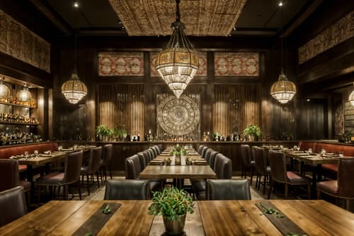 photo from pinterest of boho-chic-style interior designed (restaurant interior) with restaurant dining tables and restaurant chairs and restaurant decor and restaurant bar and restaurant dining tables. . . cinematic photo, highly detailed, cinematic lighting, ultra-detailed, ultrarealistic, photorealism, 8k. trending on pinterest. boho-chic interior design style. masterpiece, cinematic light, ultrarealistic+, photorealistic+, 8k, raw photo, realistic, sharp focus on eyes, (symmetrical eyes), (intact eyes), hyperrealistic, highest quality, best quality, , highly detailed, masterpiece, best quality, extremely detailed 8k wallpaper, masterpiece, best quality, ultra-detailed, best shadow, detailed background, detailed face, detailed eyes, high contrast, best illumination, detailed face, dulux, caustic, dynamic angle, detailed glow. dramatic lighting. highly detailed, insanely detailed hair, symmetrical, intricate details, professionally retouched, 8k high definition. strong bokeh. award winning photo.
