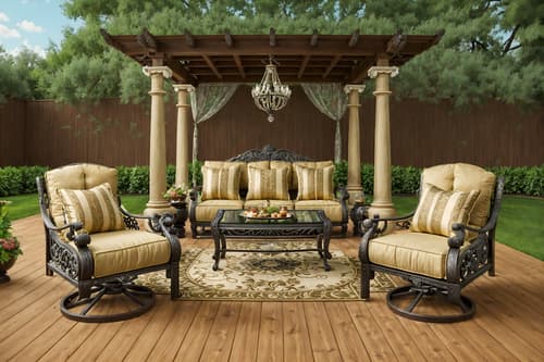 photo from pinterest of baroque-style designed (outdoor patio ) with deck with deck chairs and barbeque or grill and plant and grass and patio couch with pillows and deck with deck chairs. . with grandeur and expensive and plush flooring and intricate carvings and ornaments and opulent and colossal furniture and crystal and glass accents and tension and twisted columns and movement. . cinematic photo, highly detailed, cinematic lighting, ultra-detailed, ultrarealistic, photorealism, 8k. trending on pinterest. baroque design style. masterpiece, cinematic light, ultrarealistic+, photorealistic+, 8k, raw photo, realistic, sharp focus on eyes, (symmetrical eyes), (intact eyes), hyperrealistic, highest quality, best quality, , highly detailed, masterpiece, best quality, extremely detailed 8k wallpaper, masterpiece, best quality, ultra-detailed, best shadow, detailed background, detailed face, detailed eyes, high contrast, best illumination, detailed face, dulux, caustic, dynamic angle, detailed glow. dramatic lighting. highly detailed, insanely detailed hair, symmetrical, intricate details, professionally retouched, 8k high definition. strong bokeh. award winning photo.
