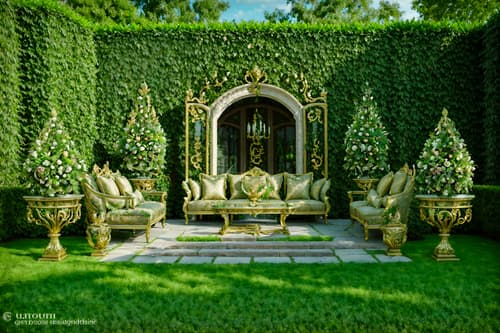 photo from pinterest of baroque-style designed (outdoor garden ) with garden plants and grass and garden tree and garden plants. . with sensuous richness and tension and drama and heavy moldings and opulent and colossal furniture and crystal and glass accents and pedestal feet and luxurious floral and damask fabrics. . cinematic photo, highly detailed, cinematic lighting, ultra-detailed, ultrarealistic, photorealism, 8k. trending on pinterest. baroque design style. masterpiece, cinematic light, ultrarealistic+, photorealistic+, 8k, raw photo, realistic, sharp focus on eyes, (symmetrical eyes), (intact eyes), hyperrealistic, highest quality, best quality, , highly detailed, masterpiece, best quality, extremely detailed 8k wallpaper, masterpiece, best quality, ultra-detailed, best shadow, detailed background, detailed face, detailed eyes, high contrast, best illumination, detailed face, dulux, caustic, dynamic angle, detailed glow. dramatic lighting. highly detailed, insanely detailed hair, symmetrical, intricate details, professionally retouched, 8k high definition. strong bokeh. award winning photo.