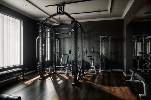 photo from pinterest of luxury-style interior designed (fitness gym interior) with bench press and crosstrainer and exercise bicycle and squat rack and dumbbell stand and bench press. . . cinematic photo, highly detailed, cinematic lighting, ultra-detailed, ultrarealistic, photorealism, 8k. trending on pinterest. luxury interior design style. masterpiece, cinematic light, ultrarealistic+, photorealistic+, 8k, raw photo, realistic, sharp focus on eyes, (symmetrical eyes), (intact eyes), hyperrealistic, highest quality, best quality, , highly detailed, masterpiece, best quality, extremely detailed 8k wallpaper, masterpiece, best quality, ultra-detailed, best shadow, detailed background, detailed face, detailed eyes, high contrast, best illumination, detailed face, dulux, caustic, dynamic angle, detailed glow. dramatic lighting. highly detailed, insanely detailed hair, symmetrical, intricate details, professionally retouched, 8k high definition. strong bokeh. award winning photo.