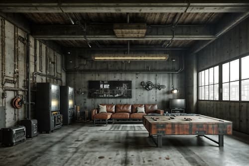 photo from pinterest of industrial-style interior designed (gaming room interior) . with reclaimed wood and neutral tones and open floorplan and raw aesthetic and metal panels and exposed concrete and utilitarian objects and exposed rafters. . cinematic photo, highly detailed, cinematic lighting, ultra-detailed, ultrarealistic, photorealism, 8k. trending on pinterest. industrial interior design style. masterpiece, cinematic light, ultrarealistic+, photorealistic+, 8k, raw photo, realistic, sharp focus on eyes, (symmetrical eyes), (intact eyes), hyperrealistic, highest quality, best quality, , highly detailed, masterpiece, best quality, extremely detailed 8k wallpaper, masterpiece, best quality, ultra-detailed, best shadow, detailed background, detailed face, detailed eyes, high contrast, best illumination, detailed face, dulux, caustic, dynamic angle, detailed glow. dramatic lighting. highly detailed, insanely detailed hair, symmetrical, intricate details, professionally retouched, 8k high definition. strong bokeh. award winning photo.