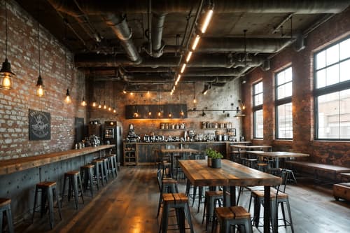 photo from pinterest of industrial-style interior designed (coffee shop interior) . with reclaimed wood and utilitarian objects and exposed brick and metal panels and neutral tones and factory style and exposed concrete and exposed rafters. . cinematic photo, highly detailed, cinematic lighting, ultra-detailed, ultrarealistic, photorealism, 8k. trending on pinterest. industrial interior design style. masterpiece, cinematic light, ultrarealistic+, photorealistic+, 8k, raw photo, realistic, sharp focus on eyes, (symmetrical eyes), (intact eyes), hyperrealistic, highest quality, best quality, , highly detailed, masterpiece, best quality, extremely detailed 8k wallpaper, masterpiece, best quality, ultra-detailed, best shadow, detailed background, detailed face, detailed eyes, high contrast, best illumination, detailed face, dulux, caustic, dynamic angle, detailed glow. dramatic lighting. highly detailed, insanely detailed hair, symmetrical, intricate details, professionally retouched, 8k high definition. strong bokeh. award winning photo.