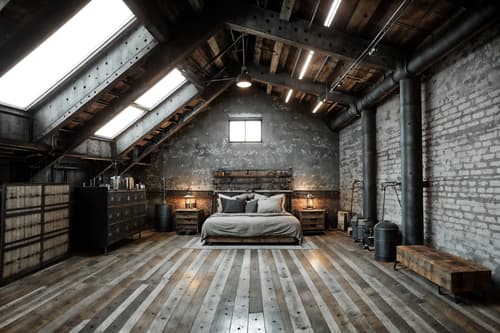 photo from pinterest of industrial-style interior designed (attic interior) . with reclaimed wood and exposed concrete and exposed brick and factory style and raw aesthetic and exposed rafters and metal panels and neutral tones. . cinematic photo, highly detailed, cinematic lighting, ultra-detailed, ultrarealistic, photorealism, 8k. trending on pinterest. industrial interior design style. masterpiece, cinematic light, ultrarealistic+, photorealistic+, 8k, raw photo, realistic, sharp focus on eyes, (symmetrical eyes), (intact eyes), hyperrealistic, highest quality, best quality, , highly detailed, masterpiece, best quality, extremely detailed 8k wallpaper, masterpiece, best quality, ultra-detailed, best shadow, detailed background, detailed face, detailed eyes, high contrast, best illumination, detailed face, dulux, caustic, dynamic angle, detailed glow. dramatic lighting. highly detailed, insanely detailed hair, symmetrical, intricate details, professionally retouched, 8k high definition. strong bokeh. award winning photo.
