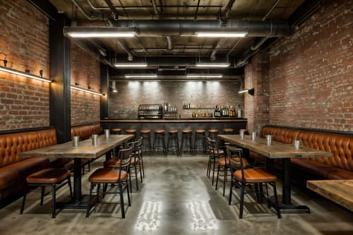 photo from pinterest of industrial-style interior designed (restaurant interior) with restaurant dining tables and restaurant bar and restaurant decor and restaurant chairs and restaurant dining tables. . with metal panels and utilitarian objects and reclaimed wood and raw aesthetic and neutral tones and exposed brick and open floorplan and exposed concrete. . cinematic photo, highly detailed, cinematic lighting, ultra-detailed, ultrarealistic, photorealism, 8k. trending on pinterest. industrial interior design style. masterpiece, cinematic light, ultrarealistic+, photorealistic+, 8k, raw photo, realistic, sharp focus on eyes, (symmetrical eyes), (intact eyes), hyperrealistic, highest quality, best quality, , highly detailed, masterpiece, best quality, extremely detailed 8k wallpaper, masterpiece, best quality, ultra-detailed, best shadow, detailed background, detailed face, detailed eyes, high contrast, best illumination, detailed face, dulux, caustic, dynamic angle, detailed glow. dramatic lighting. highly detailed, insanely detailed hair, symmetrical, intricate details, professionally retouched, 8k high definition. strong bokeh. award winning photo.