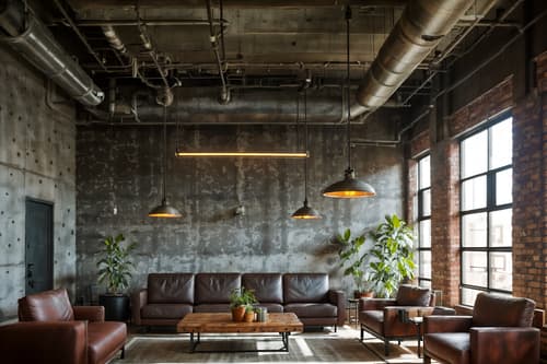 photo from pinterest of industrial-style interior designed (hotel lobby interior) with furniture and lounge chairs and hanging lamps and check in desk and coffee tables and plant and rug and sofas. . with exposed brick and exposed concrete and factory style and open floorplan and exposed rafters and utilitarian objects and reclaimed wood and metal panels. . cinematic photo, highly detailed, cinematic lighting, ultra-detailed, ultrarealistic, photorealism, 8k. trending on pinterest. industrial interior design style. masterpiece, cinematic light, ultrarealistic+, photorealistic+, 8k, raw photo, realistic, sharp focus on eyes, (symmetrical eyes), (intact eyes), hyperrealistic, highest quality, best quality, , highly detailed, masterpiece, best quality, extremely detailed 8k wallpaper, masterpiece, best quality, ultra-detailed, best shadow, detailed background, detailed face, detailed eyes, high contrast, best illumination, detailed face, dulux, caustic, dynamic angle, detailed glow. dramatic lighting. highly detailed, insanely detailed hair, symmetrical, intricate details, professionally retouched, 8k high definition. strong bokeh. award winning photo.