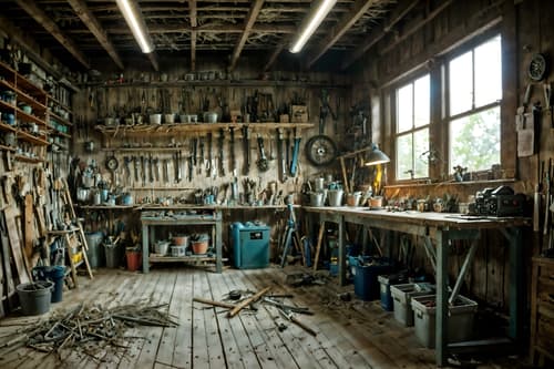 photo from pinterest of eco-friendly-style interior designed (workshop interior) with messy and tool wall and wooden workbench and messy. . . cinematic photo, highly detailed, cinematic lighting, ultra-detailed, ultrarealistic, photorealism, 8k. trending on pinterest. eco-friendly interior design style. masterpiece, cinematic light, ultrarealistic+, photorealistic+, 8k, raw photo, realistic, sharp focus on eyes, (symmetrical eyes), (intact eyes), hyperrealistic, highest quality, best quality, , highly detailed, masterpiece, best quality, extremely detailed 8k wallpaper, masterpiece, best quality, ultra-detailed, best shadow, detailed background, detailed face, detailed eyes, high contrast, best illumination, detailed face, dulux, caustic, dynamic angle, detailed glow. dramatic lighting. highly detailed, insanely detailed hair, symmetrical, intricate details, professionally retouched, 8k high definition. strong bokeh. award winning photo.