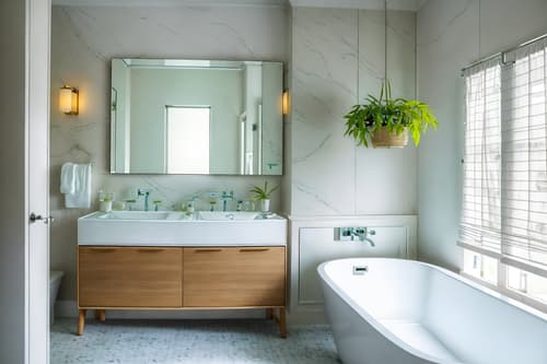 photo from pinterest of eco-friendly-style interior designed (hotel bathroom interior) with mirror and bath towel and bathroom cabinet and bath rail and plant and bathroom sink with faucet and shower and waste basket. . . cinematic photo, highly detailed, cinematic lighting, ultra-detailed, ultrarealistic, photorealism, 8k. trending on pinterest. eco-friendly interior design style. masterpiece, cinematic light, ultrarealistic+, photorealistic+, 8k, raw photo, realistic, sharp focus on eyes, (symmetrical eyes), (intact eyes), hyperrealistic, highest quality, best quality, , highly detailed, masterpiece, best quality, extremely detailed 8k wallpaper, masterpiece, best quality, ultra-detailed, best shadow, detailed background, detailed face, detailed eyes, high contrast, best illumination, detailed face, dulux, caustic, dynamic angle, detailed glow. dramatic lighting. highly detailed, insanely detailed hair, symmetrical, intricate details, professionally retouched, 8k high definition. strong bokeh. award winning photo.