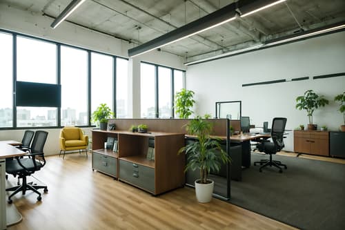 photo from pinterest of eco-friendly-style interior designed (office interior) with lounge chairs and computer desks and seating area with sofa and office chairs and office desks and desk lamps and plants and cabinets. . . cinematic photo, highly detailed, cinematic lighting, ultra-detailed, ultrarealistic, photorealism, 8k. trending on pinterest. eco-friendly interior design style. masterpiece, cinematic light, ultrarealistic+, photorealistic+, 8k, raw photo, realistic, sharp focus on eyes, (symmetrical eyes), (intact eyes), hyperrealistic, highest quality, best quality, , highly detailed, masterpiece, best quality, extremely detailed 8k wallpaper, masterpiece, best quality, ultra-detailed, best shadow, detailed background, detailed face, detailed eyes, high contrast, best illumination, detailed face, dulux, caustic, dynamic angle, detailed glow. dramatic lighting. highly detailed, insanely detailed hair, symmetrical, intricate details, professionally retouched, 8k high definition. strong bokeh. award winning photo.