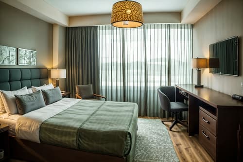photo from pinterest of eco-friendly-style interior designed (hotel room interior) with bedside table or night stand and headboard and mirror and working desk with desk chair and dresser closet and storage bench or ottoman and hotel bathroom and bed. . . cinematic photo, highly detailed, cinematic lighting, ultra-detailed, ultrarealistic, photorealism, 8k. trending on pinterest. eco-friendly interior design style. masterpiece, cinematic light, ultrarealistic+, photorealistic+, 8k, raw photo, realistic, sharp focus on eyes, (symmetrical eyes), (intact eyes), hyperrealistic, highest quality, best quality, , highly detailed, masterpiece, best quality, extremely detailed 8k wallpaper, masterpiece, best quality, ultra-detailed, best shadow, detailed background, detailed face, detailed eyes, high contrast, best illumination, detailed face, dulux, caustic, dynamic angle, detailed glow. dramatic lighting. highly detailed, insanely detailed hair, symmetrical, intricate details, professionally retouched, 8k high definition. strong bokeh. award winning photo.