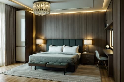 photo from pinterest of eco-friendly-style interior designed (hotel room interior) with bedside table or night stand and headboard and mirror and working desk with desk chair and dresser closet and storage bench or ottoman and hotel bathroom and bed. . . cinematic photo, highly detailed, cinematic lighting, ultra-detailed, ultrarealistic, photorealism, 8k. trending on pinterest. eco-friendly interior design style. masterpiece, cinematic light, ultrarealistic+, photorealistic+, 8k, raw photo, realistic, sharp focus on eyes, (symmetrical eyes), (intact eyes), hyperrealistic, highest quality, best quality, , highly detailed, masterpiece, best quality, extremely detailed 8k wallpaper, masterpiece, best quality, ultra-detailed, best shadow, detailed background, detailed face, detailed eyes, high contrast, best illumination, detailed face, dulux, caustic, dynamic angle, detailed glow. dramatic lighting. highly detailed, insanely detailed hair, symmetrical, intricate details, professionally retouched, 8k high definition. strong bokeh. award winning photo.
