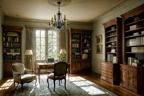 photo from pinterest of french-style interior designed (study room interior) with plant and bookshelves and writing desk and desk lamp and office chair and cabinets and lounge chair and plant. . . cinematic photo, highly detailed, cinematic lighting, ultra-detailed, ultrarealistic, photorealism, 8k. trending on pinterest. french interior design style. masterpiece, cinematic light, ultrarealistic+, photorealistic+, 8k, raw photo, realistic, sharp focus on eyes, (symmetrical eyes), (intact eyes), hyperrealistic, highest quality, best quality, , highly detailed, masterpiece, best quality, extremely detailed 8k wallpaper, masterpiece, best quality, ultra-detailed, best shadow, detailed background, detailed face, detailed eyes, high contrast, best illumination, detailed face, dulux, caustic, dynamic angle, detailed glow. dramatic lighting. highly detailed, insanely detailed hair, symmetrical, intricate details, professionally retouched, 8k high definition. strong bokeh. award winning photo.