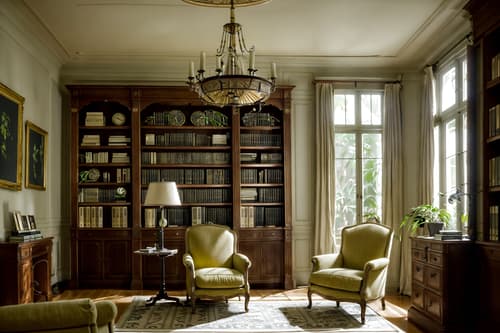 photo from pinterest of french-style interior designed (study room interior) with plant and bookshelves and writing desk and desk lamp and office chair and cabinets and lounge chair and plant. . . cinematic photo, highly detailed, cinematic lighting, ultra-detailed, ultrarealistic, photorealism, 8k. trending on pinterest. french interior design style. masterpiece, cinematic light, ultrarealistic+, photorealistic+, 8k, raw photo, realistic, sharp focus on eyes, (symmetrical eyes), (intact eyes), hyperrealistic, highest quality, best quality, , highly detailed, masterpiece, best quality, extremely detailed 8k wallpaper, masterpiece, best quality, ultra-detailed, best shadow, detailed background, detailed face, detailed eyes, high contrast, best illumination, detailed face, dulux, caustic, dynamic angle, detailed glow. dramatic lighting. highly detailed, insanely detailed hair, symmetrical, intricate details, professionally retouched, 8k high definition. strong bokeh. award winning photo.