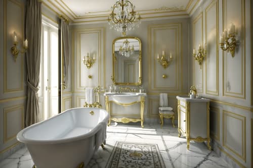 photo from pinterest of french-style interior designed (bathroom interior) with bath rail and bathroom cabinet and plant and bathtub and toilet seat and mirror and waste basket and bathroom sink with faucet. . . cinematic photo, highly detailed, cinematic lighting, ultra-detailed, ultrarealistic, photorealism, 8k. trending on pinterest. french interior design style. masterpiece, cinematic light, ultrarealistic+, photorealistic+, 8k, raw photo, realistic, sharp focus on eyes, (symmetrical eyes), (intact eyes), hyperrealistic, highest quality, best quality, , highly detailed, masterpiece, best quality, extremely detailed 8k wallpaper, masterpiece, best quality, ultra-detailed, best shadow, detailed background, detailed face, detailed eyes, high contrast, best illumination, detailed face, dulux, caustic, dynamic angle, detailed glow. dramatic lighting. highly detailed, insanely detailed hair, symmetrical, intricate details, professionally retouched, 8k high definition. strong bokeh. award winning photo.