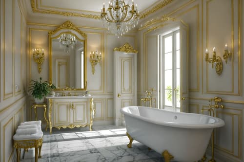 photo from pinterest of french-style interior designed (bathroom interior) with bath rail and bathroom cabinet and plant and bathtub and toilet seat and mirror and waste basket and bathroom sink with faucet. . . cinematic photo, highly detailed, cinematic lighting, ultra-detailed, ultrarealistic, photorealism, 8k. trending on pinterest. french interior design style. masterpiece, cinematic light, ultrarealistic+, photorealistic+, 8k, raw photo, realistic, sharp focus on eyes, (symmetrical eyes), (intact eyes), hyperrealistic, highest quality, best quality, , highly detailed, masterpiece, best quality, extremely detailed 8k wallpaper, masterpiece, best quality, ultra-detailed, best shadow, detailed background, detailed face, detailed eyes, high contrast, best illumination, detailed face, dulux, caustic, dynamic angle, detailed glow. dramatic lighting. highly detailed, insanely detailed hair, symmetrical, intricate details, professionally retouched, 8k high definition. strong bokeh. award winning photo.