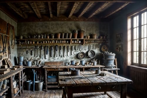 photo from pinterest of french-style interior designed (workshop interior) with messy and wooden workbench and tool wall and messy. . . cinematic photo, highly detailed, cinematic lighting, ultra-detailed, ultrarealistic, photorealism, 8k. trending on pinterest. french interior design style. masterpiece, cinematic light, ultrarealistic+, photorealistic+, 8k, raw photo, realistic, sharp focus on eyes, (symmetrical eyes), (intact eyes), hyperrealistic, highest quality, best quality, , highly detailed, masterpiece, best quality, extremely detailed 8k wallpaper, masterpiece, best quality, ultra-detailed, best shadow, detailed background, detailed face, detailed eyes, high contrast, best illumination, detailed face, dulux, caustic, dynamic angle, detailed glow. dramatic lighting. highly detailed, insanely detailed hair, symmetrical, intricate details, professionally retouched, 8k high definition. strong bokeh. award winning photo.