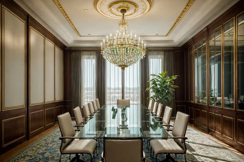 photo from pinterest of french-style interior designed (meeting room interior) with plant and boardroom table and glass walls and glass doors and office chairs and vase and painting or photo on wall and cabinets. . . cinematic photo, highly detailed, cinematic lighting, ultra-detailed, ultrarealistic, photorealism, 8k. trending on pinterest. french interior design style. masterpiece, cinematic light, ultrarealistic+, photorealistic+, 8k, raw photo, realistic, sharp focus on eyes, (symmetrical eyes), (intact eyes), hyperrealistic, highest quality, best quality, , highly detailed, masterpiece, best quality, extremely detailed 8k wallpaper, masterpiece, best quality, ultra-detailed, best shadow, detailed background, detailed face, detailed eyes, high contrast, best illumination, detailed face, dulux, caustic, dynamic angle, detailed glow. dramatic lighting. highly detailed, insanely detailed hair, symmetrical, intricate details, professionally retouched, 8k high definition. strong bokeh. award winning photo.