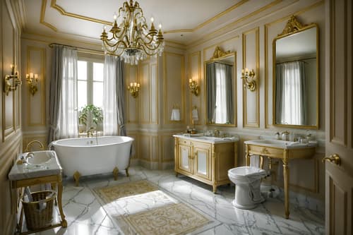 photo from pinterest of french-style interior designed (hotel bathroom interior) with waste basket and bathroom cabinet and plant and shower and toilet seat and mirror and bathroom sink with faucet and bathtub. . . cinematic photo, highly detailed, cinematic lighting, ultra-detailed, ultrarealistic, photorealism, 8k. trending on pinterest. french interior design style. masterpiece, cinematic light, ultrarealistic+, photorealistic+, 8k, raw photo, realistic, sharp focus on eyes, (symmetrical eyes), (intact eyes), hyperrealistic, highest quality, best quality, , highly detailed, masterpiece, best quality, extremely detailed 8k wallpaper, masterpiece, best quality, ultra-detailed, best shadow, detailed background, detailed face, detailed eyes, high contrast, best illumination, detailed face, dulux, caustic, dynamic angle, detailed glow. dramatic lighting. highly detailed, insanely detailed hair, symmetrical, intricate details, professionally retouched, 8k high definition. strong bokeh. award winning photo.