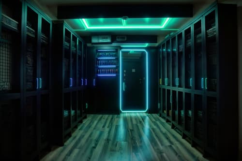 photo from pinterest of cyberpunk-style interior designed (mudroom interior) with storage baskets and cubbies and wall hooks for coats and cabinets and storage drawers and shelves for shoes and a bench and high up storage. . with cyberpunk lights and color lights glow and strong geometric walls and black lights and cyberpunk style and cyberpunk lights and bladerunner style and surrealist paintings. . cinematic photo, highly detailed, cinematic lighting, ultra-detailed, ultrarealistic, photorealism, 8k. trending on pinterest. cyberpunk interior design style. masterpiece, cinematic light, ultrarealistic+, photorealistic+, 8k, raw photo, realistic, sharp focus on eyes, (symmetrical eyes), (intact eyes), hyperrealistic, highest quality, best quality, , highly detailed, masterpiece, best quality, extremely detailed 8k wallpaper, masterpiece, best quality, ultra-detailed, best shadow, detailed background, detailed face, detailed eyes, high contrast, best illumination, detailed face, dulux, caustic, dynamic angle, detailed glow. dramatic lighting. highly detailed, insanely detailed hair, symmetrical, intricate details, professionally retouched, 8k high definition. strong bokeh. award winning photo.