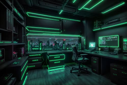 photo from pinterest of cyberpunk-style interior designed (home office interior) with plant and office chair and desk lamp and cabinets and computer desk and plant. . with bladerunner lights and minimalist and strong geometric walls and cyberpunk style and futuristic cybernetic city and cyberpunk lights and cyberpunk lights and led lights. . cinematic photo, highly detailed, cinematic lighting, ultra-detailed, ultrarealistic, photorealism, 8k. trending on pinterest. cyberpunk interior design style. masterpiece, cinematic light, ultrarealistic+, photorealistic+, 8k, raw photo, realistic, sharp focus on eyes, (symmetrical eyes), (intact eyes), hyperrealistic, highest quality, best quality, , highly detailed, masterpiece, best quality, extremely detailed 8k wallpaper, masterpiece, best quality, ultra-detailed, best shadow, detailed background, detailed face, detailed eyes, high contrast, best illumination, detailed face, dulux, caustic, dynamic angle, detailed glow. dramatic lighting. highly detailed, insanely detailed hair, symmetrical, intricate details, professionally retouched, 8k high definition. strong bokeh. award winning photo.