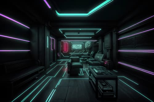 photo from pinterest of cyberpunk-style interior designed (attic interior) . with strong geometric walls and synthetic objects and minimalist and bladerunner style and military uniforms and gear and dark night and color lights glow and clean straight square lines. . cinematic photo, highly detailed, cinematic lighting, ultra-detailed, ultrarealistic, photorealism, 8k. trending on pinterest. cyberpunk interior design style. masterpiece, cinematic light, ultrarealistic+, photorealistic+, 8k, raw photo, realistic, sharp focus on eyes, (symmetrical eyes), (intact eyes), hyperrealistic, highest quality, best quality, , highly detailed, masterpiece, best quality, extremely detailed 8k wallpaper, masterpiece, best quality, ultra-detailed, best shadow, detailed background, detailed face, detailed eyes, high contrast, best illumination, detailed face, dulux, caustic, dynamic angle, detailed glow. dramatic lighting. highly detailed, insanely detailed hair, symmetrical, intricate details, professionally retouched, 8k high definition. strong bokeh. award winning photo.
