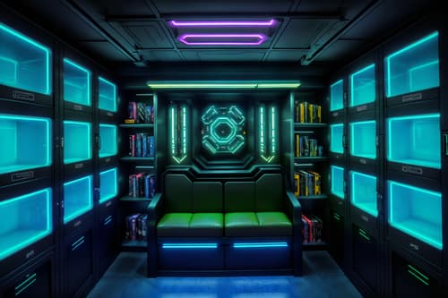 photo from pinterest of cyberpunk-style interior designed (drop zone interior) with storage drawers and lockers and high up storage and cubbies and shelves for shoes and cabinets and wall hooks for coats and a bench. . with color lights glow and bladerunner lights and futuristic cybernetic details and bladerunner style and synthetic objects and cyberpunk lights and strong geometric walls and surrealist paintings. . cinematic photo, highly detailed, cinematic lighting, ultra-detailed, ultrarealistic, photorealism, 8k. trending on pinterest. cyberpunk interior design style. masterpiece, cinematic light, ultrarealistic+, photorealistic+, 8k, raw photo, realistic, sharp focus on eyes, (symmetrical eyes), (intact eyes), hyperrealistic, highest quality, best quality, , highly detailed, masterpiece, best quality, extremely detailed 8k wallpaper, masterpiece, best quality, ultra-detailed, best shadow, detailed background, detailed face, detailed eyes, high contrast, best illumination, detailed face, dulux, caustic, dynamic angle, detailed glow. dramatic lighting. highly detailed, insanely detailed hair, symmetrical, intricate details, professionally retouched, 8k high definition. strong bokeh. award winning photo.