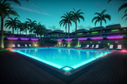 photo from pinterest of cyberpunk-style designed (outdoor pool area ) with pool lounge chairs and pool and pool lights and pool lounge chairs. . with color lights glow and strong geometric walls and cyberpunk style and cyberpunk lights and cyberpunk lights and synthwave and military uniforms and gear and dark night. . cinematic photo, highly detailed, cinematic lighting, ultra-detailed, ultrarealistic, photorealism, 8k. trending on pinterest. cyberpunk design style. masterpiece, cinematic light, ultrarealistic+, photorealistic+, 8k, raw photo, realistic, sharp focus on eyes, (symmetrical eyes), (intact eyes), hyperrealistic, highest quality, best quality, , highly detailed, masterpiece, best quality, extremely detailed 8k wallpaper, masterpiece, best quality, ultra-detailed, best shadow, detailed background, detailed face, detailed eyes, high contrast, best illumination, detailed face, dulux, caustic, dynamic angle, detailed glow. dramatic lighting. highly detailed, insanely detailed hair, symmetrical, intricate details, professionally retouched, 8k high definition. strong bokeh. award winning photo.