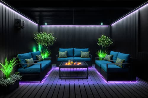 photo from pinterest of cyberpunk-style designed (outdoor patio ) with patio couch with pillows and grass and deck with deck chairs and barbeque or grill and plant and patio couch with pillows. . with color lights glow and led lights and bladerunner lights and synthwave and synthetic objects and dark night and military uniforms and gear and strong geometric walls. . cinematic photo, highly detailed, cinematic lighting, ultra-detailed, ultrarealistic, photorealism, 8k. trending on pinterest. cyberpunk design style. masterpiece, cinematic light, ultrarealistic+, photorealistic+, 8k, raw photo, realistic, sharp focus on eyes, (symmetrical eyes), (intact eyes), hyperrealistic, highest quality, best quality, , highly detailed, masterpiece, best quality, extremely detailed 8k wallpaper, masterpiece, best quality, ultra-detailed, best shadow, detailed background, detailed face, detailed eyes, high contrast, best illumination, detailed face, dulux, caustic, dynamic angle, detailed glow. dramatic lighting. highly detailed, insanely detailed hair, symmetrical, intricate details, professionally retouched, 8k high definition. strong bokeh. award winning photo.