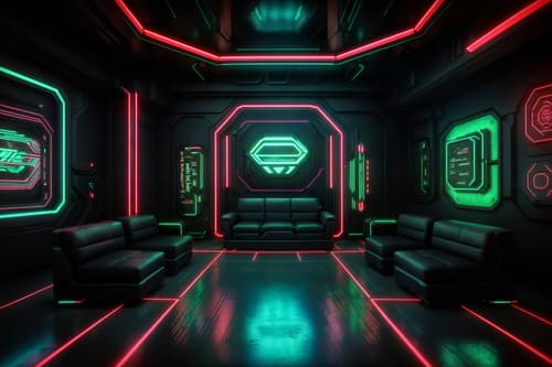 photo from pinterest of cyberpunk-style interior designed (exhibition space interior) . with cyberpunk lights and synthetic objects and surrealist paintings and cyberpunk lights and minimalist and strong geometric walls and bladerunner style and color lights glow. . cinematic photo, highly detailed, cinematic lighting, ultra-detailed, ultrarealistic, photorealism, 8k. trending on pinterest. cyberpunk interior design style. masterpiece, cinematic light, ultrarealistic+, photorealistic+, 8k, raw photo, realistic, sharp focus on eyes, (symmetrical eyes), (intact eyes), hyperrealistic, highest quality, best quality, , highly detailed, masterpiece, best quality, extremely detailed 8k wallpaper, masterpiece, best quality, ultra-detailed, best shadow, detailed background, detailed face, detailed eyes, high contrast, best illumination, detailed face, dulux, caustic, dynamic angle, detailed glow. dramatic lighting. highly detailed, insanely detailed hair, symmetrical, intricate details, professionally retouched, 8k high definition. strong bokeh. award winning photo.