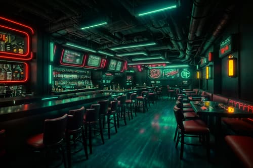 photo from pinterest of cyberpunk-style interior designed (restaurant interior) with restaurant chairs and restaurant bar and restaurant dining tables and restaurant decor and restaurant chairs. . with led lights and cyberpunk style and cyberpunk lights and futuristic cybernetic details and military uniforms and gear and color lights glow and bladerunner lights and cyberpunk lights. . cinematic photo, highly detailed, cinematic lighting, ultra-detailed, ultrarealistic, photorealism, 8k. trending on pinterest. cyberpunk interior design style. masterpiece, cinematic light, ultrarealistic+, photorealistic+, 8k, raw photo, realistic, sharp focus on eyes, (symmetrical eyes), (intact eyes), hyperrealistic, highest quality, best quality, , highly detailed, masterpiece, best quality, extremely detailed 8k wallpaper, masterpiece, best quality, ultra-detailed, best shadow, detailed background, detailed face, detailed eyes, high contrast, best illumination, detailed face, dulux, caustic, dynamic angle, detailed glow. dramatic lighting. highly detailed, insanely detailed hair, symmetrical, intricate details, professionally retouched, 8k high definition. strong bokeh. award winning photo.