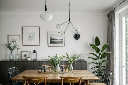 photo from pinterest of scandinavian-style interior designed (dining room interior) with plant and dining table and plates, cutlery and glasses on dining table and dining table chairs and vase and bookshelves and painting or photo on wall and table cloth. . with . . cinematic photo, highly detailed, cinematic lighting, ultra-detailed, ultrarealistic, photorealism, 8k. trending on pinterest. scandinavian interior design style. masterpiece, cinematic light, ultrarealistic+, photorealistic+, 8k, raw photo, realistic, sharp focus on eyes, (symmetrical eyes), (intact eyes), hyperrealistic, highest quality, best quality, , highly detailed, masterpiece, best quality, extremely detailed 8k wallpaper, masterpiece, best quality, ultra-detailed, best shadow, detailed background, detailed face, detailed eyes, high contrast, best illumination, detailed face, dulux, caustic, dynamic angle, detailed glow. dramatic lighting. highly detailed, insanely detailed hair, symmetrical, intricate details, professionally retouched, 8k high definition. strong bokeh. award winning photo.