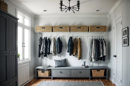 photo from pinterest of scandinavian-style interior designed (drop zone interior) with wall hooks for coats and storage baskets and cubbies and shelves for shoes and a bench and lockers and storage drawers and cabinets. . with . . cinematic photo, highly detailed, cinematic lighting, ultra-detailed, ultrarealistic, photorealism, 8k. trending on pinterest. scandinavian interior design style. masterpiece, cinematic light, ultrarealistic+, photorealistic+, 8k, raw photo, realistic, sharp focus on eyes, (symmetrical eyes), (intact eyes), hyperrealistic, highest quality, best quality, , highly detailed, masterpiece, best quality, extremely detailed 8k wallpaper, masterpiece, best quality, ultra-detailed, best shadow, detailed background, detailed face, detailed eyes, high contrast, best illumination, detailed face, dulux, caustic, dynamic angle, detailed glow. dramatic lighting. highly detailed, insanely detailed hair, symmetrical, intricate details, professionally retouched, 8k high definition. strong bokeh. award winning photo.