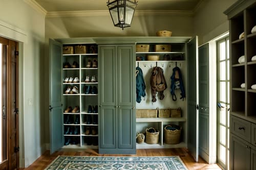 photo from pinterest of mediterranean-style interior designed (mudroom interior) with wall hooks for coats and a bench and high up storage and storage drawers and cabinets and cubbies and shelves for shoes and storage baskets. . . cinematic photo, highly detailed, cinematic lighting, ultra-detailed, ultrarealistic, photorealism, 8k. trending on pinterest. mediterranean interior design style. masterpiece, cinematic light, ultrarealistic+, photorealistic+, 8k, raw photo, realistic, sharp focus on eyes, (symmetrical eyes), (intact eyes), hyperrealistic, highest quality, best quality, , highly detailed, masterpiece, best quality, extremely detailed 8k wallpaper, masterpiece, best quality, ultra-detailed, best shadow, detailed background, detailed face, detailed eyes, high contrast, best illumination, detailed face, dulux, caustic, dynamic angle, detailed glow. dramatic lighting. highly detailed, insanely detailed hair, symmetrical, intricate details, professionally retouched, 8k high definition. strong bokeh. award winning photo.