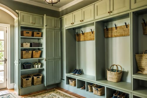 photo from pinterest of mediterranean-style interior designed (mudroom interior) with wall hooks for coats and a bench and high up storage and storage drawers and cabinets and cubbies and shelves for shoes and storage baskets. . . cinematic photo, highly detailed, cinematic lighting, ultra-detailed, ultrarealistic, photorealism, 8k. trending on pinterest. mediterranean interior design style. masterpiece, cinematic light, ultrarealistic+, photorealistic+, 8k, raw photo, realistic, sharp focus on eyes, (symmetrical eyes), (intact eyes), hyperrealistic, highest quality, best quality, , highly detailed, masterpiece, best quality, extremely detailed 8k wallpaper, masterpiece, best quality, ultra-detailed, best shadow, detailed background, detailed face, detailed eyes, high contrast, best illumination, detailed face, dulux, caustic, dynamic angle, detailed glow. dramatic lighting. highly detailed, insanely detailed hair, symmetrical, intricate details, professionally retouched, 8k high definition. strong bokeh. award winning photo.