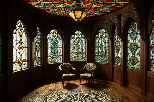photo from pinterest of art nouveau-style interior designed (attic interior) . with stained glass and wallpaper patterns of stylized flowers and mosaics and arches and curved forms and stained glass and curving, plant-like embellishments and asymmetrical shapes and wallpaper pattners of spider webs. . cinematic photo, highly detailed, cinematic lighting, ultra-detailed, ultrarealistic, photorealism, 8k. trending on pinterest. art nouveau interior design style. masterpiece, cinematic light, ultrarealistic+, photorealistic+, 8k, raw photo, realistic, sharp focus on eyes, (symmetrical eyes), (intact eyes), hyperrealistic, highest quality, best quality, , highly detailed, masterpiece, best quality, extremely detailed 8k wallpaper, masterpiece, best quality, ultra-detailed, best shadow, detailed background, detailed face, detailed eyes, high contrast, best illumination, detailed face, dulux, caustic, dynamic angle, detailed glow. dramatic lighting. highly detailed, insanely detailed hair, symmetrical, intricate details, professionally retouched, 8k high definition. strong bokeh. award winning photo.