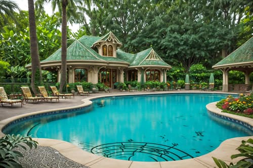 photo from pinterest of art nouveau-style designed (outdoor pool area ) with pool lights and pool and pool lounge chairs and pool lights. . with stained glass and curving, plant-like embellishments and wallpaper pattners of spider webs and soft, rounded lines and stained glass and arches and curved forms and natural materials and wallpaper patterns of stylized flowers. . cinematic photo, highly detailed, cinematic lighting, ultra-detailed, ultrarealistic, photorealism, 8k. trending on pinterest. art nouveau design style. masterpiece, cinematic light, ultrarealistic+, photorealistic+, 8k, raw photo, realistic, sharp focus on eyes, (symmetrical eyes), (intact eyes), hyperrealistic, highest quality, best quality, , highly detailed, masterpiece, best quality, extremely detailed 8k wallpaper, masterpiece, best quality, ultra-detailed, best shadow, detailed background, detailed face, detailed eyes, high contrast, best illumination, detailed face, dulux, caustic, dynamic angle, detailed glow. dramatic lighting. highly detailed, insanely detailed hair, symmetrical, intricate details, professionally retouched, 8k high definition. strong bokeh. award winning photo.
