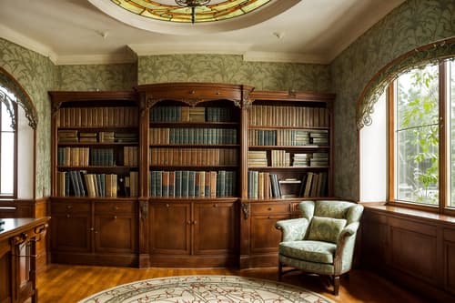 photo from pinterest of art nouveau-style interior designed (study room interior) with bookshelves and office chair and plant and desk lamp and lounge chair and cabinets and writing desk and bookshelves. . with arches and curved forms and curving, plant-like embellishments and soft, rounded lines and stained glass and wallpaper pattners of spider webs and wallpaper patterns of feathers and curved glass and stained glass. . cinematic photo, highly detailed, cinematic lighting, ultra-detailed, ultrarealistic, photorealism, 8k. trending on pinterest. art nouveau interior design style. masterpiece, cinematic light, ultrarealistic+, photorealistic+, 8k, raw photo, realistic, sharp focus on eyes, (symmetrical eyes), (intact eyes), hyperrealistic, highest quality, best quality, , highly detailed, masterpiece, best quality, extremely detailed 8k wallpaper, masterpiece, best quality, ultra-detailed, best shadow, detailed background, detailed face, detailed eyes, high contrast, best illumination, detailed face, dulux, caustic, dynamic angle, detailed glow. dramatic lighting. highly detailed, insanely detailed hair, symmetrical, intricate details, professionally retouched, 8k high definition. strong bokeh. award winning photo.