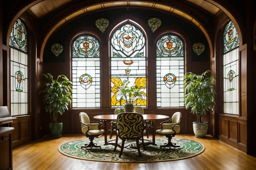 photo from pinterest of art nouveau-style interior designed (coworking space interior) with office chairs and seating area with sofa and office desks and lounge chairs and office chairs. . with curving, plant-like embellishments and stained glass and natural materials and asymmetrical shapes and wallpaper patterns of feathers and japanese motifs and arches and curved forms and stained glass. . cinematic photo, highly detailed, cinematic lighting, ultra-detailed, ultrarealistic, photorealism, 8k. trending on pinterest. art nouveau interior design style. masterpiece, cinematic light, ultrarealistic+, photorealistic+, 8k, raw photo, realistic, sharp focus on eyes, (symmetrical eyes), (intact eyes), hyperrealistic, highest quality, best quality, , highly detailed, masterpiece, best quality, extremely detailed 8k wallpaper, masterpiece, best quality, ultra-detailed, best shadow, detailed background, detailed face, detailed eyes, high contrast, best illumination, detailed face, dulux, caustic, dynamic angle, detailed glow. dramatic lighting. highly detailed, insanely detailed hair, symmetrical, intricate details, professionally retouched, 8k high definition. strong bokeh. award winning photo.