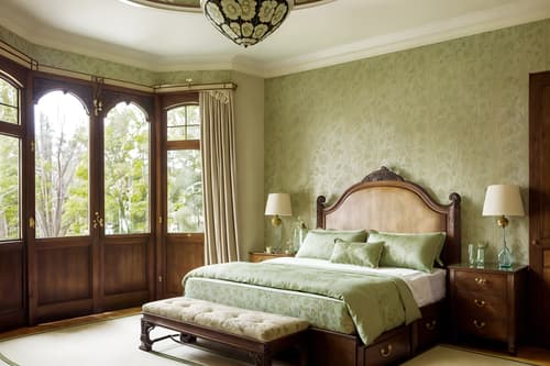 photo from pinterest of art nouveau-style interior designed (bedroom interior) with accent chair and mirror and storage bench or ottoman and dresser closet and bedside table or night stand and headboard and bed and night light. . with natural materials and curving, plant-like embellishments and curved glass and arches and curved forms and wallpaper patterns of stylized flowers and soft, rounded lines and japanese motifs and wallpaper patterns of feathers. . cinematic photo, highly detailed, cinematic lighting, ultra-detailed, ultrarealistic, photorealism, 8k. trending on pinterest. art nouveau interior design style. masterpiece, cinematic light, ultrarealistic+, photorealistic+, 8k, raw photo, realistic, sharp focus on eyes, (symmetrical eyes), (intact eyes), hyperrealistic, highest quality, best quality, , highly detailed, masterpiece, best quality, extremely detailed 8k wallpaper, masterpiece, best quality, ultra-detailed, best shadow, detailed background, detailed face, detailed eyes, high contrast, best illumination, detailed face, dulux, caustic, dynamic angle, detailed glow. dramatic lighting. highly detailed, insanely detailed hair, symmetrical, intricate details, professionally retouched, 8k high definition. strong bokeh. award winning photo.