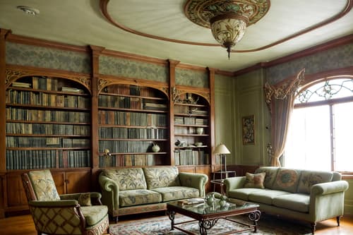 photo from pinterest of art nouveau-style interior designed (living room interior) with bookshelves and sofa and electric lamps and rug and coffee tables and chairs and furniture and televisions. . with curving, plant-like embellishments and soft, rounded lines and ashy colors and wallpaper patterns of feathers and wallpaper pattners of spider webs and stained glass and mosaics and curved glass. . cinematic photo, highly detailed, cinematic lighting, ultra-detailed, ultrarealistic, photorealism, 8k. trending on pinterest. art nouveau interior design style. masterpiece, cinematic light, ultrarealistic+, photorealistic+, 8k, raw photo, realistic, sharp focus on eyes, (symmetrical eyes), (intact eyes), hyperrealistic, highest quality, best quality, , highly detailed, masterpiece, best quality, extremely detailed 8k wallpaper, masterpiece, best quality, ultra-detailed, best shadow, detailed background, detailed face, detailed eyes, high contrast, best illumination, detailed face, dulux, caustic, dynamic angle, detailed glow. dramatic lighting. highly detailed, insanely detailed hair, symmetrical, intricate details, professionally retouched, 8k high definition. strong bokeh. award winning photo.