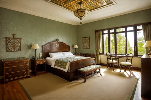 photo from pinterest of art nouveau-style interior designed (hotel room interior) with headboard and hotel bathroom and accent chair and night light and bed and plant and dresser closet and working desk with desk chair. . with wallpaper patterns of stylized flowers and mosaics and soft, rounded lines and stained glass and japanese motifs and ashy colors and arches and curved forms and natural materials. . cinematic photo, highly detailed, cinematic lighting, ultra-detailed, ultrarealistic, photorealism, 8k. trending on pinterest. art nouveau interior design style. masterpiece, cinematic light, ultrarealistic+, photorealistic+, 8k, raw photo, realistic, sharp focus on eyes, (symmetrical eyes), (intact eyes), hyperrealistic, highest quality, best quality, , highly detailed, masterpiece, best quality, extremely detailed 8k wallpaper, masterpiece, best quality, ultra-detailed, best shadow, detailed background, detailed face, detailed eyes, high contrast, best illumination, detailed face, dulux, caustic, dynamic angle, detailed glow. dramatic lighting. highly detailed, insanely detailed hair, symmetrical, intricate details, professionally retouched, 8k high definition. strong bokeh. award winning photo.