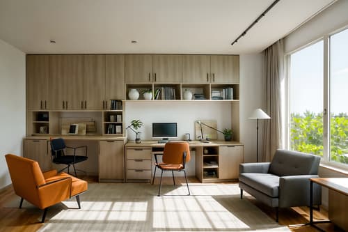 photo from pinterest of modern-style interior designed (study room interior) with cabinets and lounge chair and writing desk and desk lamp and plant and bookshelves and office chair and cabinets. . with practicality and functionality and neutral walls and textures and natural materials and elements and simple, clean lines and simplistic furniture and open and natural lighting and practicality and functionality. . cinematic photo, highly detailed, cinematic lighting, ultra-detailed, ultrarealistic, photorealism, 8k. trending on pinterest. modern interior design style. masterpiece, cinematic light, ultrarealistic+, photorealistic+, 8k, raw photo, realistic, sharp focus on eyes, (symmetrical eyes), (intact eyes), hyperrealistic, highest quality, best quality, , highly detailed, masterpiece, best quality, extremely detailed 8k wallpaper, masterpiece, best quality, ultra-detailed, best shadow, detailed background, detailed face, detailed eyes, high contrast, best illumination, detailed face, dulux, caustic, dynamic angle, detailed glow. dramatic lighting. highly detailed, insanely detailed hair, symmetrical, intricate details, professionally retouched, 8k high definition. strong bokeh. award winning photo.