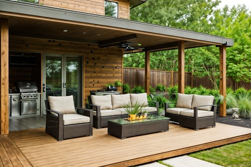 photo from pinterest of modern-style designed (outdoor patio ) with deck with deck chairs and barbeque or grill and patio couch with pillows and grass and plant and deck with deck chairs. . with practicality and functionality and neutral walls and textures and open and natural lighting and natural materials and elements and simple, clean lines and simplistic furniture and practicality and functionality. . cinematic photo, highly detailed, cinematic lighting, ultra-detailed, ultrarealistic, photorealism, 8k. trending on pinterest. modern design style. masterpiece, cinematic light, ultrarealistic+, photorealistic+, 8k, raw photo, realistic, sharp focus on eyes, (symmetrical eyes), (intact eyes), hyperrealistic, highest quality, best quality, , highly detailed, masterpiece, best quality, extremely detailed 8k wallpaper, masterpiece, best quality, ultra-detailed, best shadow, detailed background, detailed face, detailed eyes, high contrast, best illumination, detailed face, dulux, caustic, dynamic angle, detailed glow. dramatic lighting. highly detailed, insanely detailed hair, symmetrical, intricate details, professionally retouched, 8k high definition. strong bokeh. award winning photo.