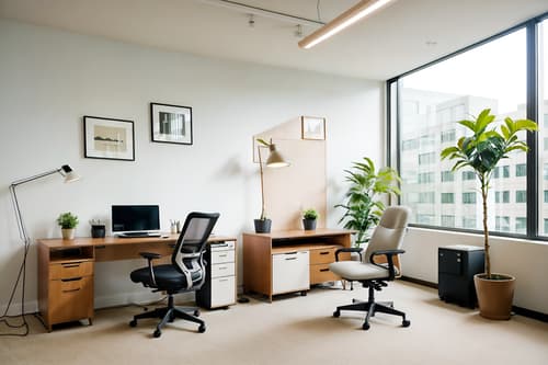 photo from pinterest of modern-style interior designed (office interior) with desk lamps and office desks and plants and windows and office chairs and computer desks and cabinets and lounge chairs. . with neutral walls and textures and open and natural lighting and natural materials and elements and simple, clean lines and simplistic furniture and practicality and functionality and neutral walls and textures. . cinematic photo, highly detailed, cinematic lighting, ultra-detailed, ultrarealistic, photorealism, 8k. trending on pinterest. modern interior design style. masterpiece, cinematic light, ultrarealistic+, photorealistic+, 8k, raw photo, realistic, sharp focus on eyes, (symmetrical eyes), (intact eyes), hyperrealistic, highest quality, best quality, , highly detailed, masterpiece, best quality, extremely detailed 8k wallpaper, masterpiece, best quality, ultra-detailed, best shadow, detailed background, detailed face, detailed eyes, high contrast, best illumination, detailed face, dulux, caustic, dynamic angle, detailed glow. dramatic lighting. highly detailed, insanely detailed hair, symmetrical, intricate details, professionally retouched, 8k high definition. strong bokeh. award winning photo.