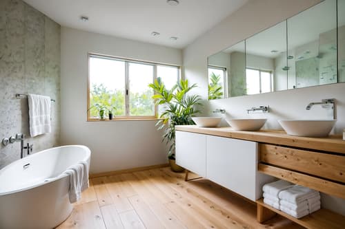 photo from pinterest of modern-style interior designed (bathroom interior) with toilet seat and bathroom sink with faucet and bath rail and bath towel and mirror and waste basket and shower and plant. . with practicality and functionality and natural materials and elements and neutral walls and textures and open and natural lighting and simple, clean lines and simplistic furniture and practicality and functionality. . cinematic photo, highly detailed, cinematic lighting, ultra-detailed, ultrarealistic, photorealism, 8k. trending on pinterest. modern interior design style. masterpiece, cinematic light, ultrarealistic+, photorealistic+, 8k, raw photo, realistic, sharp focus on eyes, (symmetrical eyes), (intact eyes), hyperrealistic, highest quality, best quality, , highly detailed, masterpiece, best quality, extremely detailed 8k wallpaper, masterpiece, best quality, ultra-detailed, best shadow, detailed background, detailed face, detailed eyes, high contrast, best illumination, detailed face, dulux, caustic, dynamic angle, detailed glow. dramatic lighting. highly detailed, insanely detailed hair, symmetrical, intricate details, professionally retouched, 8k high definition. strong bokeh. award winning photo.